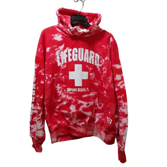 Lifeguard Hoodie Women’s XL Red Tie-Dye Pompano Beach Florida - Picture 2 of 6